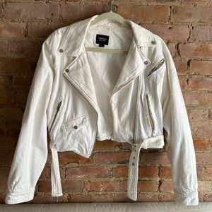 lamarque white denim biker jacket